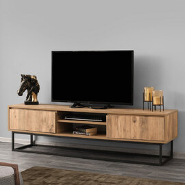 Melinda Large Wooden TV Stand With 2 Shelves In Black Pine