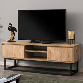 Melinda Small Wooden TV Stand With 2 Shelves In Black Pine