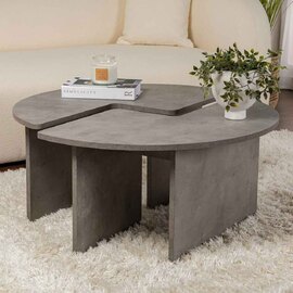 Melira Wooden Nest Of 2 Coffee Table in Concrete Grey