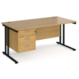 Melor 1600mm Cantilever 3 Drawers Computer Desk In Oak Black