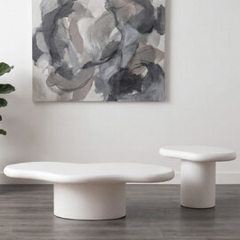 Melqor Round Wooden Coffee Table Set in White