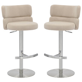 Melrose Cream Velvet Bar Stools with Chrome Base in Pair
