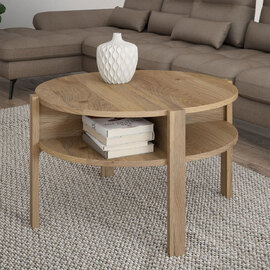 Melzio Round Wooden Coffee Table in Mauvella Oak