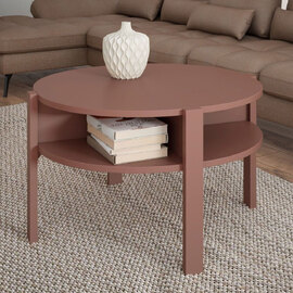 Melzio Round Wooden Coffee Table in Terracotta