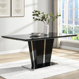 Memphis Large High Gloss Dining Table In Black With Glass Top
