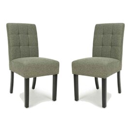 Mendoza Weave Green Fabric Dining Chairs With Black Leg In Pair