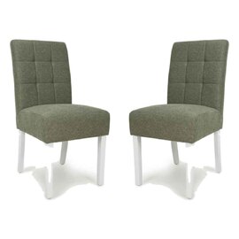 Mendoza Weave Green Fabric Dining Chairs With White Leg In Pair