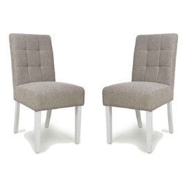 Mendoza Mocha Fabric Dining Chairs With White Leg In Pair