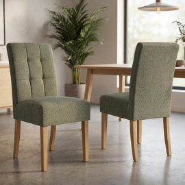 Mendoza Green Weave Fabric Dining Chairs with Natural Legs in Pair