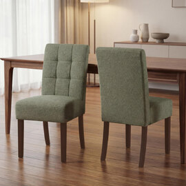 Mendoza Green Weave Fabric Dining Chairs with Walnut Legs in Pair