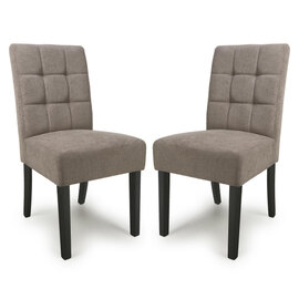 Mendoza Light Brown Fabric Dining Chairs With Black Legs In Pair