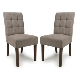 Mendoza Light Brown Fabric Dining Chairs With Walnut Legs In Pair