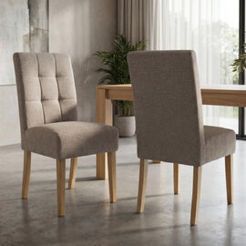 Mendoza Mocha Weave Fabric Dining Chairs with Natural Legs in Pair
