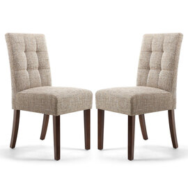 Mendoza Oatmeal Fabric Dining Chairs With Walnut Legs In Pair