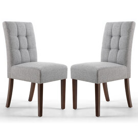 Mendoza Silver Grey Fabric Dining Chairs With Walnut Legs In Pair