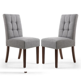 Mendoza Steel Grey Fabric Dining Chairs With Walnut Legs In Pair