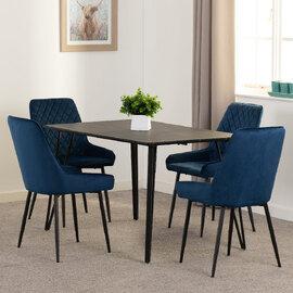 Mequon Black Marble Effect Dining Table With 4 Avah Blue Chairs