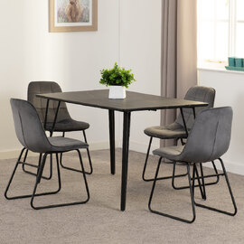 Mequon Black Marble Effect Dining Table With 4 Lyster Grey Chairs