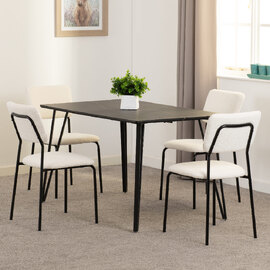 Mequon Black Marble Effect Dining Table With 4 Sedona Ivory Chairs
