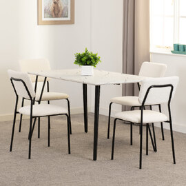 Mequon White Marble Effect Dining Table With 4 Sedona Ivory Chairs