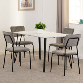 Mequon White Marble Effect Top Dining Table with 4 Grey Chairs
