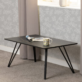 Mequon Wooden Rectangular Coffee Table In Black Marble Effect