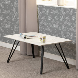 Mequon Wooden Rectangular Coffee Table In White Marble Effect