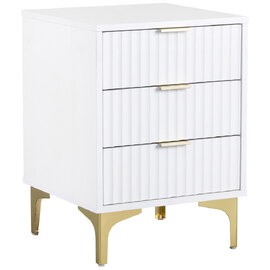 Merano Wooden Bedside Cabinet with 3 Drawers in White and Gold