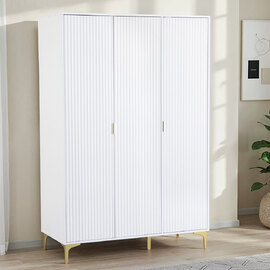 Merano Wooden Wardrobe with 3 Doors in White and Gold
