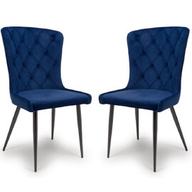 Merill Navy Fabric Dining Chairs With Metal Legs In Pair