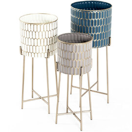 Merksem Metal Set Of 3 Planter In Turquoise Cream And Taupe
