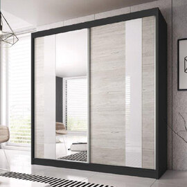 Mesa 183cm Mirrored Wardrobe And 2 Sliding Doors In Matt Black