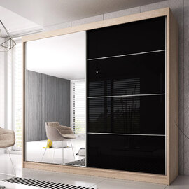 Mesa 203cm Mirrored Wardrobe And 2 Sliding Doors In Oak Black Gloss