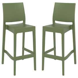Mesa Olive Green Polypropylene Bar Stools With Glass Fiber In Pair