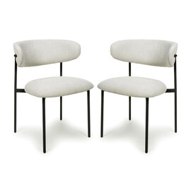 Mestre Natural Fabric Dining Chairs With Black Legs In Pair