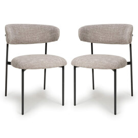 Mestre Oatmeal Fabric Dining Chairs With Black Legs In Pair