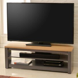 Midvale 1200mm Wooden TV Stand With 2 Shelves In Grey And Oak