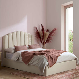 Milan Fabric Ottoman Storage King Size Bed in Beige