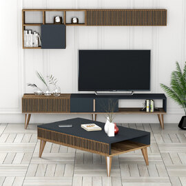 Milan Wooden Entertainment Unit with Coffee Table Set in Anthracite and Walnut