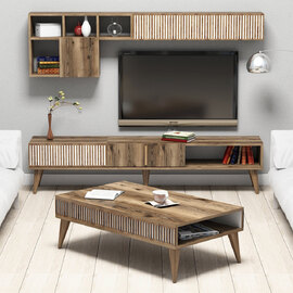 Milan Wooden Entertainment Unit with Coffee Table Set in Walnut
