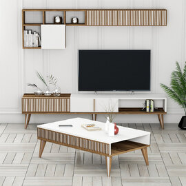 Milan Wooden Entertainment Unit with Coffee Table Set in White and Walnut