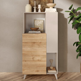 Milan Wooden Highboard With 2 Doors In Cashmere And Cadiz Oak
