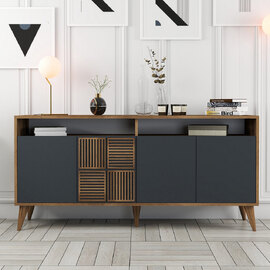 Milan Wooden Sideboard with 4 Doors in Walnut and Anthracite