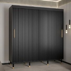 Millwall 200cm Wooden Wardrobe With 2 Sliding Doors In Black