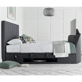 Milton Fabric Ottoman Storage King Size TV Bed In Slate