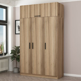 Minar H235cm Wooden Wardrobe with 4 Doors in Oak