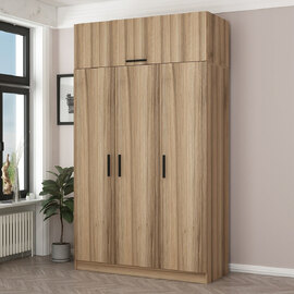 Minar H255cm Wooden Wardrobe with 4 Doors in Oak