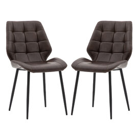 Minford Brown PU Leather Dining Chairs With Black Legs In Pair