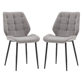Minford Light Grey Fabric Dining Chairs With Black Legs In Pair