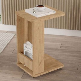 Mini Wooden Side Table with Magazine Rack in Oak